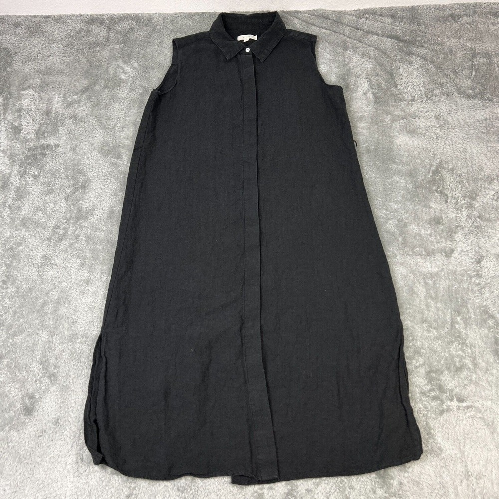 All Row Dress M Black Linen Long Button Bohemian Casual Belt Loops